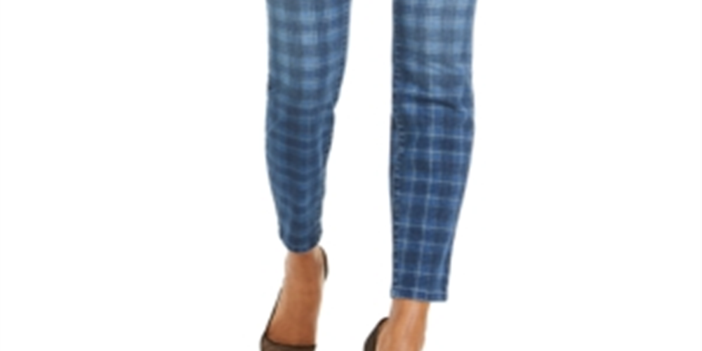 INC International Concepts Women's Washed Plaid Skinny Jeans Blue Size 2 Petite