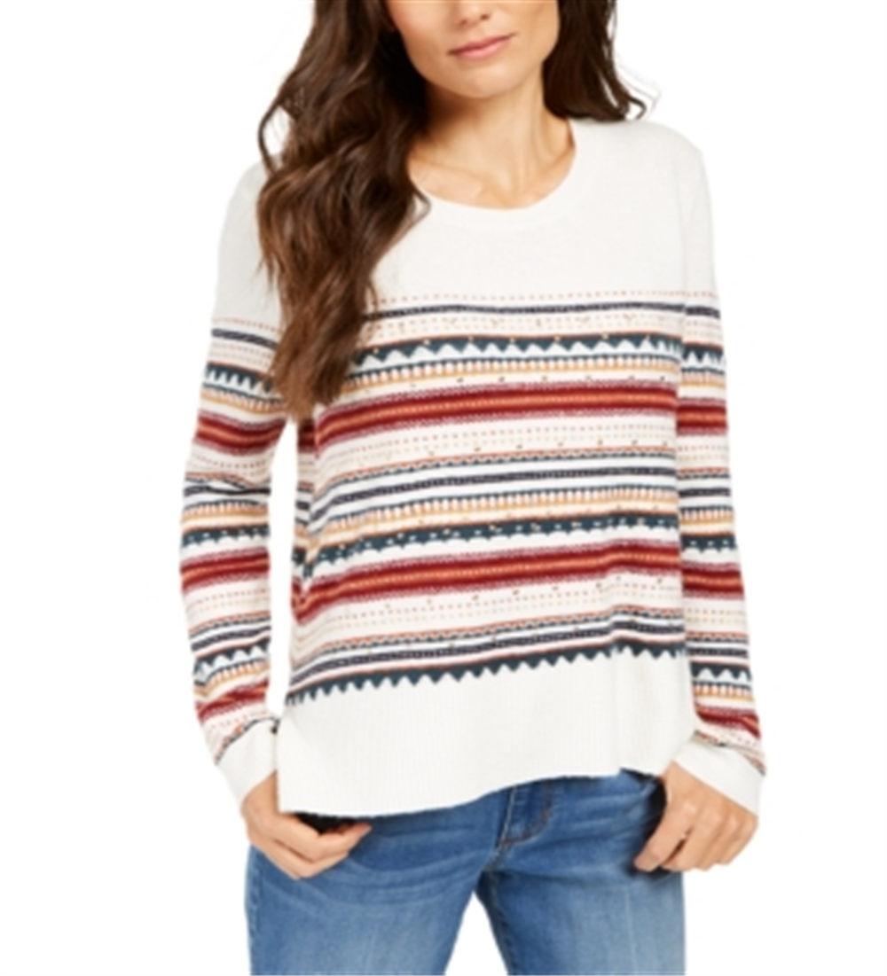 Style & Co Women's Striped Studded Sweater Worm Ivory Size PP