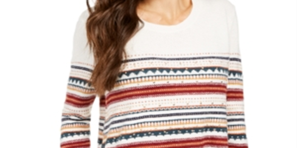 Style & Co Women's Striped Studded Sweater Worm Ivory Size PP