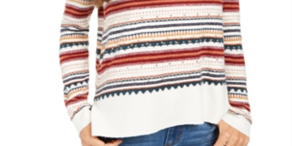 Style & Co Women's Striped Studded Sweater Worm Ivory Size PP