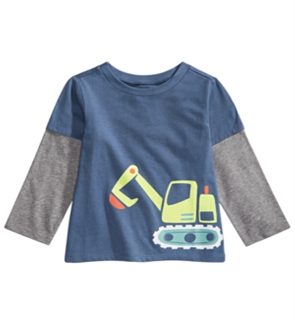 First Impressions Baby Boy's Bulldozer Print Layered Look T-Shirt Blue Size 24MOS