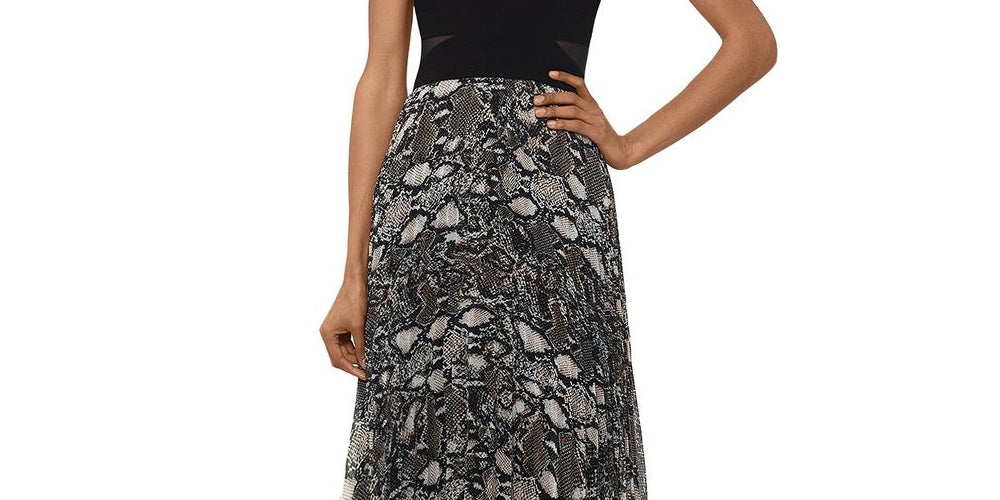 Xscape Women's Snake Embossed Chiffon Gown Black Size 2