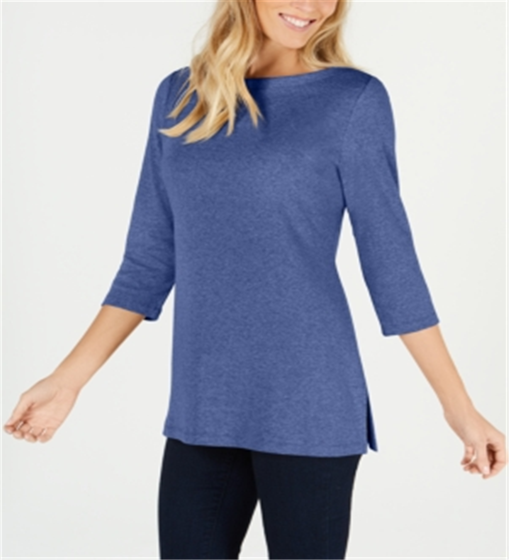Karen Scott Women's Cotton Boat Neck 3/4 Sleeve Knit Top Blue Size XX-Large