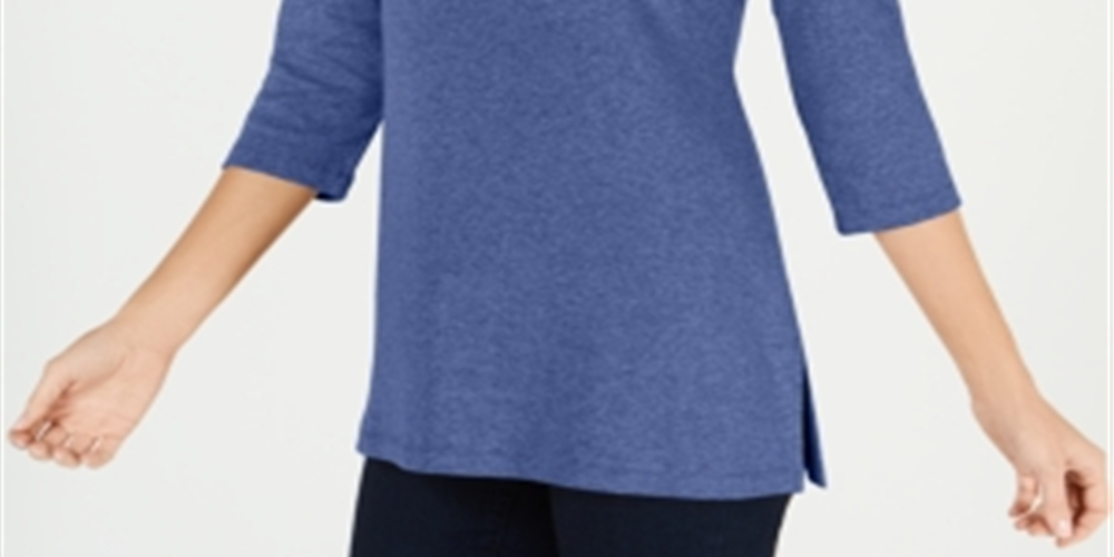 Karen Scott Women's Cotton Boat Neck 3/4 Sleeve Knit Top Blue Size XX-Large