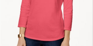 Charter Club Women's Pima Cotton Boat Neck Button Shoulder Top Red Size Medium