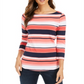 Charter Club Women's Pima Cotton Button Shoulder Stripe Top Red Size Small