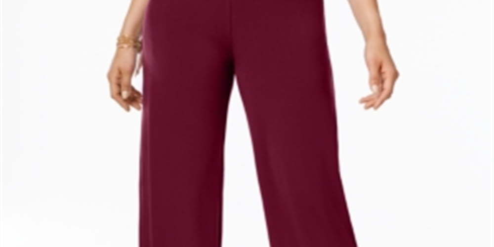 Alfani Women's Knit Wide Leg Pant Merlot Size Petite L