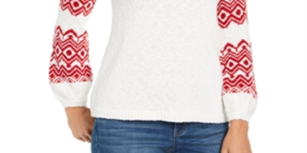 Style & Co Women's Fair Isle Boat Neck Sweater White Size X-Small