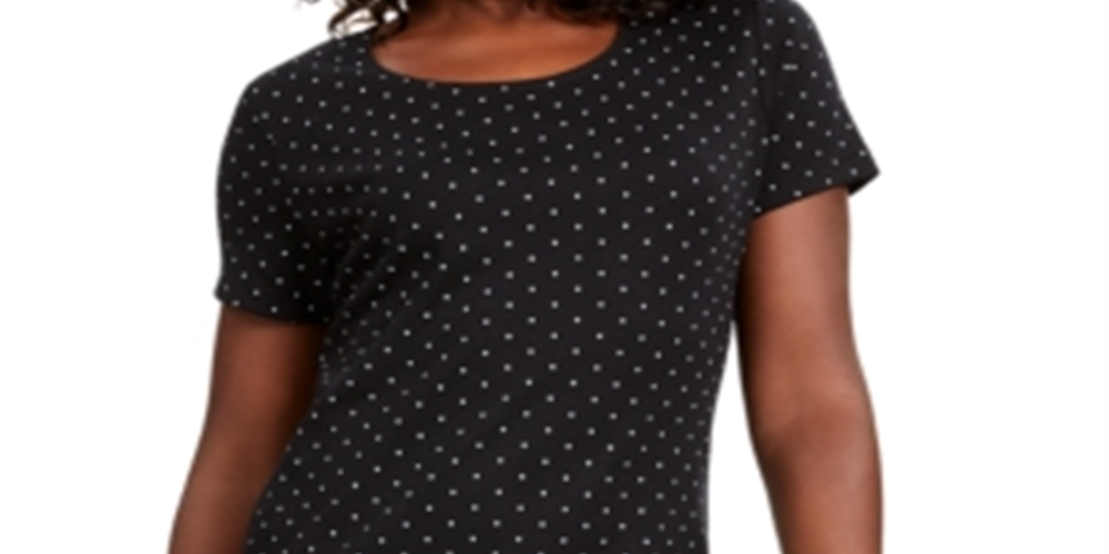 Karen Scott Women's Dot Print T-Shirt Black- White Dot   Size XS