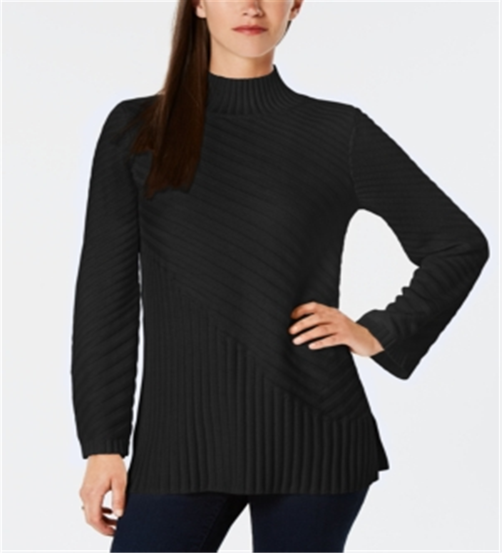 Charter Club Women's Patterned Mock Turtleneck Sweater Black Size Petite XL