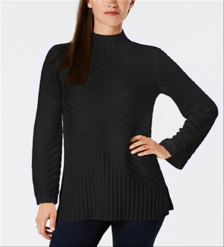 Charter Club Women's Patterned Mock Turtleneck Sweater Black Size Petite XL
