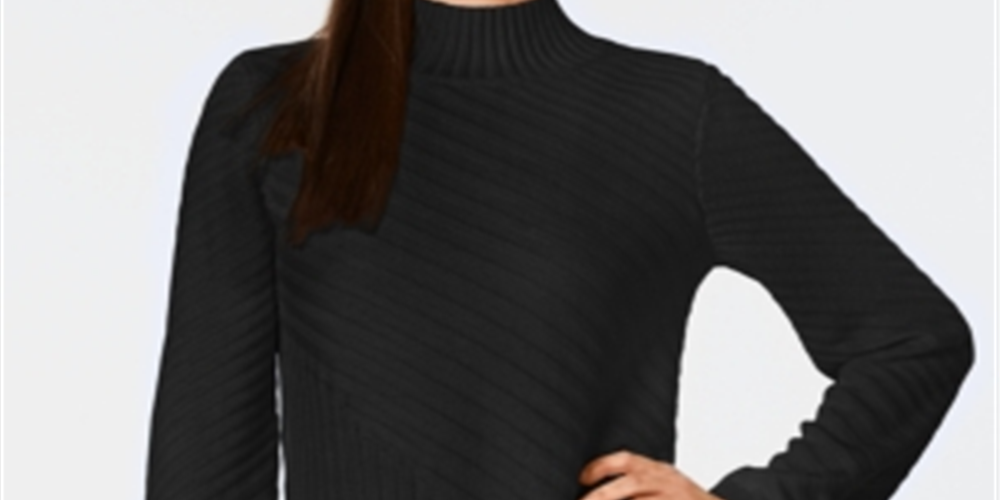 Charter Club Women's Patterned Mock Turtleneck Sweater Black Size Petite XL