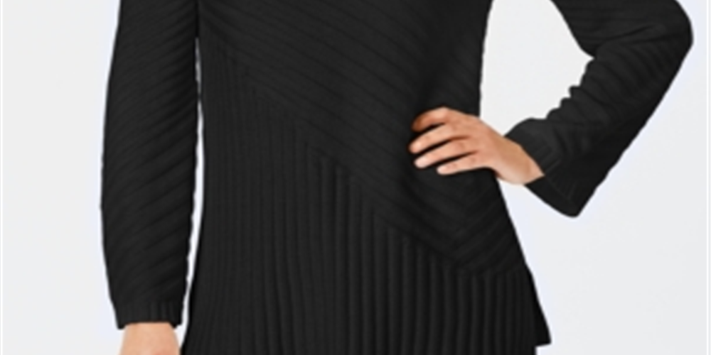 Charter Club Women's Patterned Mock Turtleneck Sweater Black Size Petite XL