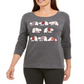 Karen Scott Women's Cotton Polar Parade Graphic Top Gray Size Petite Large