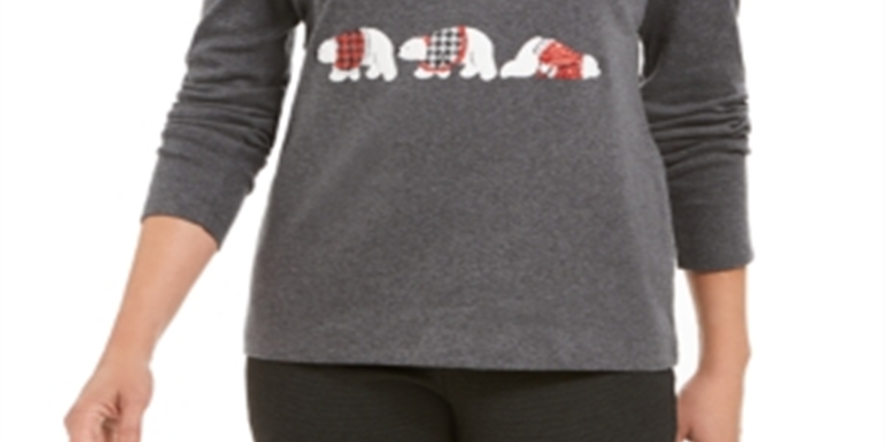 Karen Scott Women's Cotton Polar Parade Graphic Top Gray Size Petite Large