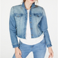 INC International Concepts Women's Cropped Rhinestone Jean Jacket Blue Size Small