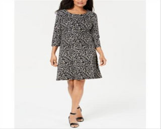 Karen Scott Women's Nouvelle Floral Swing Dress Black Size Small