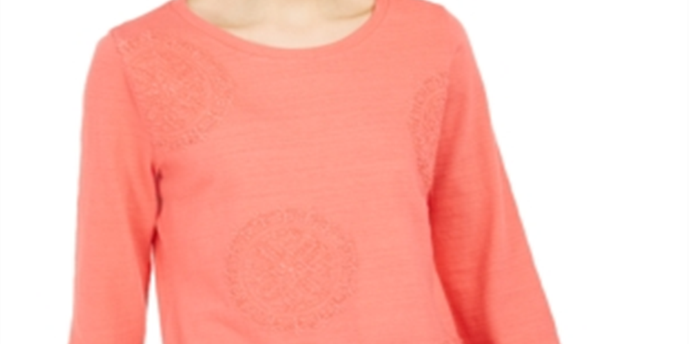 Charter Club Women's 3/4 Sleeve Printed Top Red Size Large
