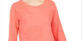 Charter Club Women's 3/4 Sleeve Printed Top Red Size Large