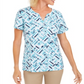 Karen Scott Women's Printed Short Sleeve Henley Top Aqua Size S