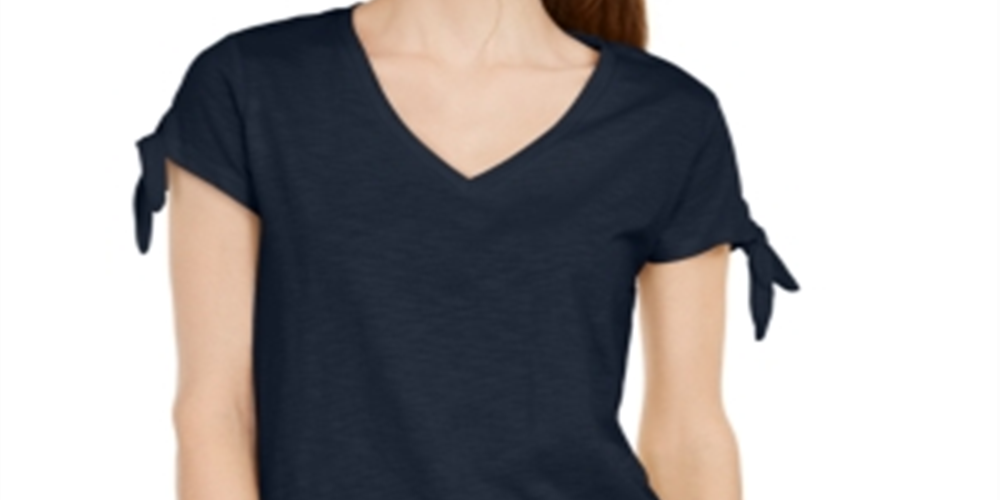 Style & Co Women's Tie Sleeve Ruffled Top Blue Size X-Small