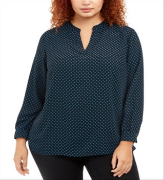 Anne Klein Women's Plus Dot Print Top Black Size 1X
