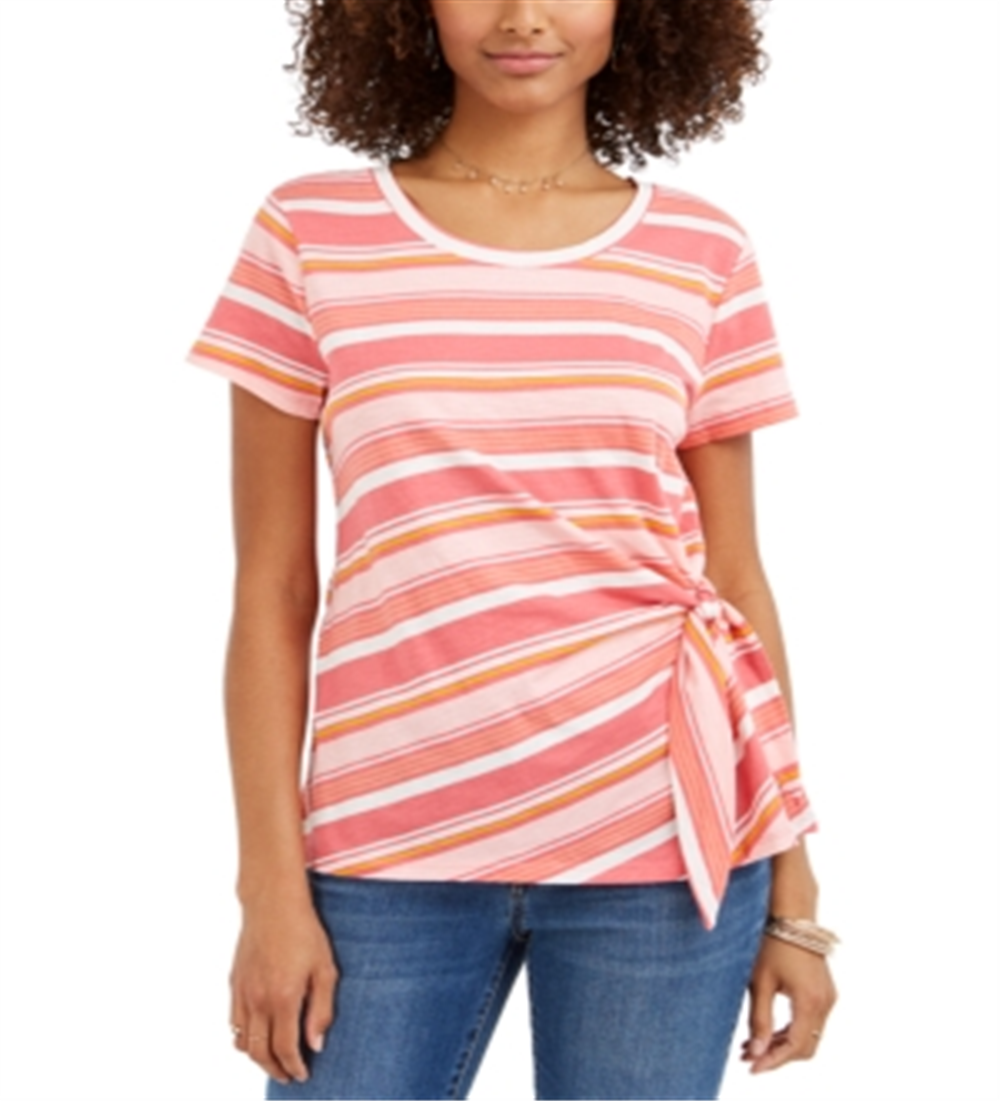 Style & Co Women's Striped Tie Side Top Pink Size Large