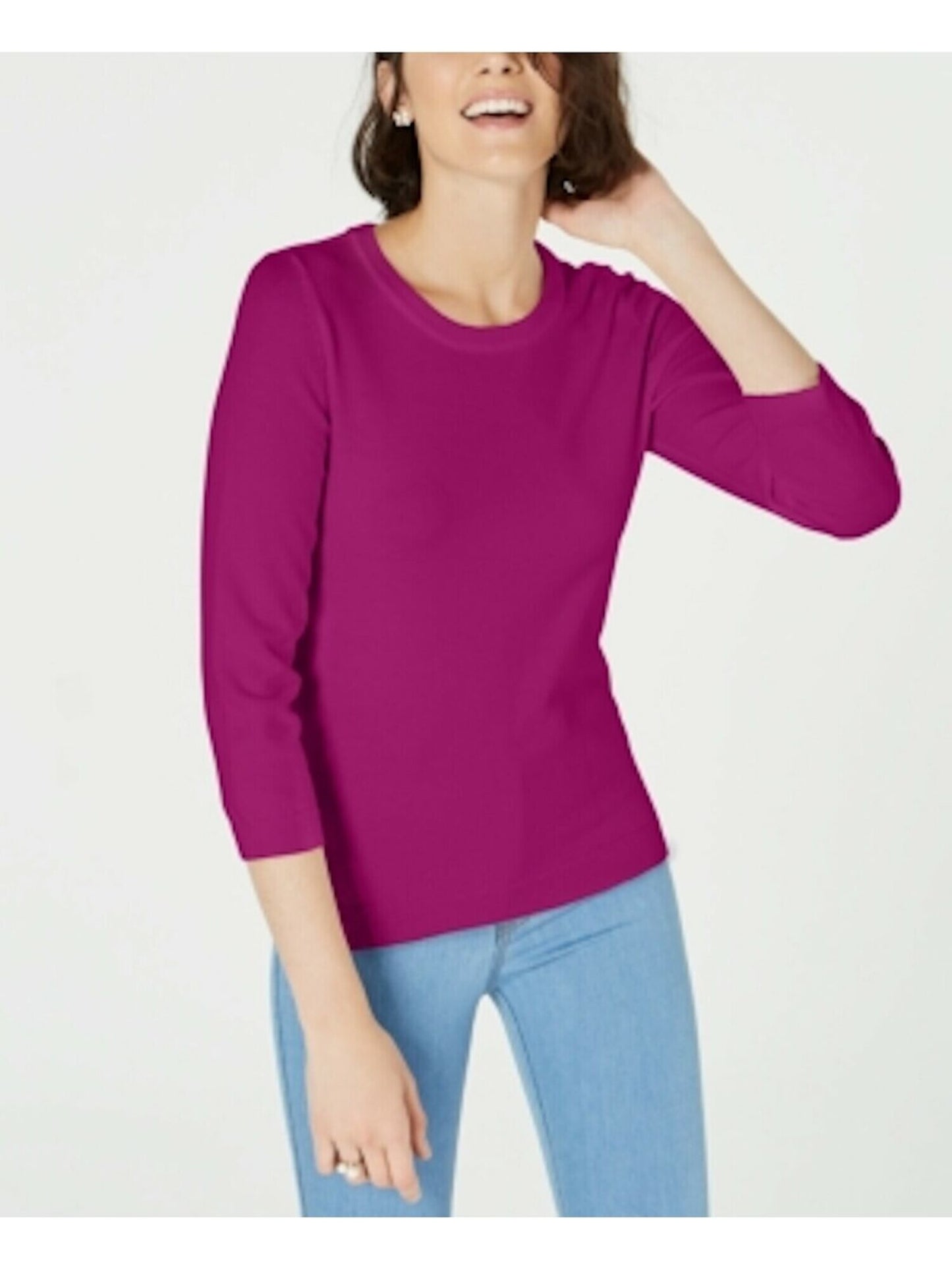 Maison Jules Women's 3/4 Sleeve Jewel Neck Top Purple Size XX-Large