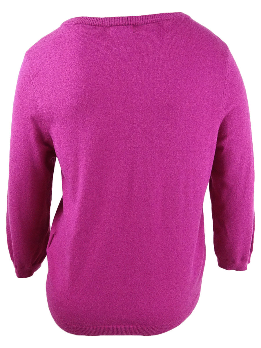 Maison Jules Women's 3/4 Sleeve Jewel Neck Top Purple Size XX-Large