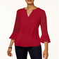 Charter Club Women's Double Ruffle Solid Pintuck Top Red Size Petite Medium