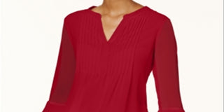 Charter Club Women's Double Ruffle Solid Pintuck Top Red Size Petite Medium