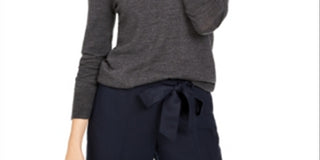 Charter Club Women's Merino Wool Button Cuff Crewneck Sweater Gray Size Large