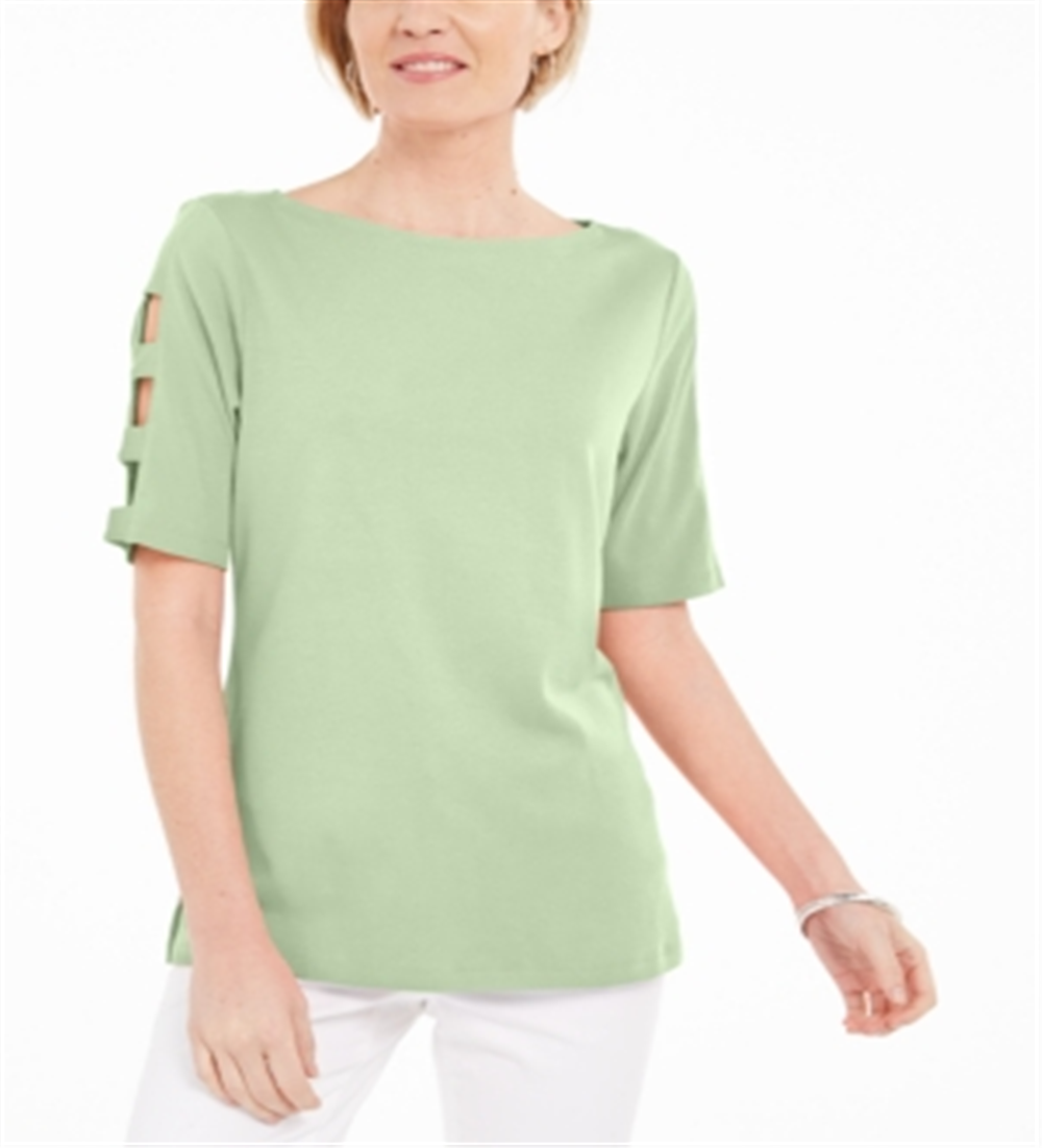 Karen Scott Women's Cotton Cutout Sleeves Top Green Size X-Small