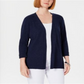 Karen Scott Women's Ribbed Yoke Cardigan Sweater Blue Size Small