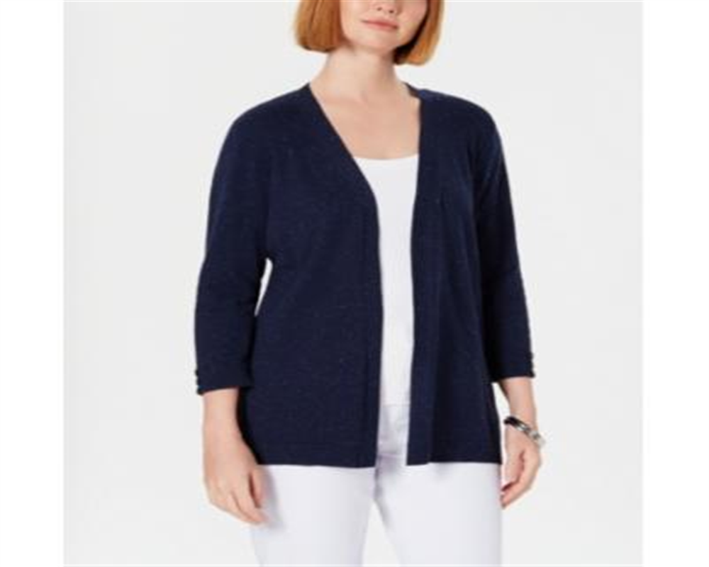 Karen Scott Women's Ribbed Yoke Cardigan Sweater Blue Size Small