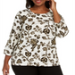 JM Collection Women's Plus Metallic Floral Print Top Brown -Gold  Size 0X