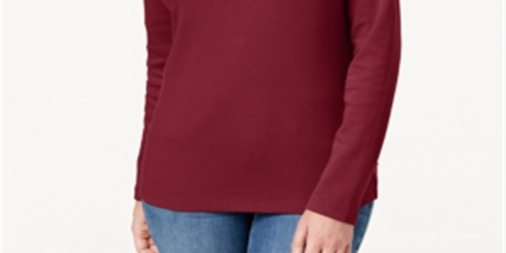 Karen Scott Women's Cotton Henley Neck Top Red Size Petite Small
