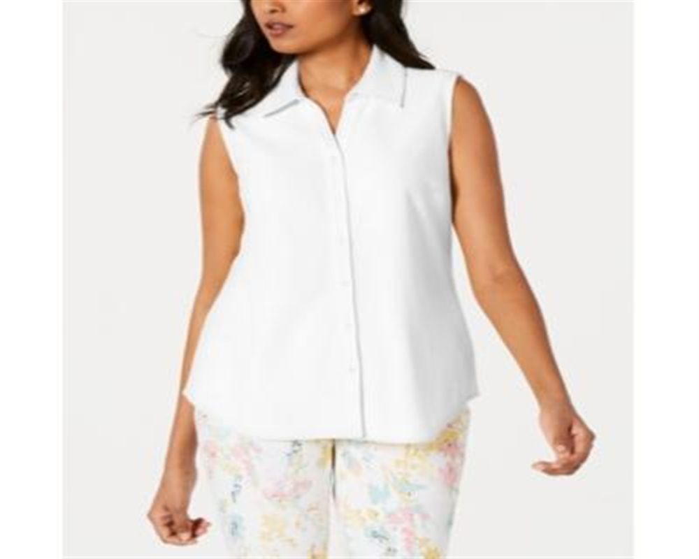 Charter Club Women's Cotton Pique Sleeveless Shirt White Size 6