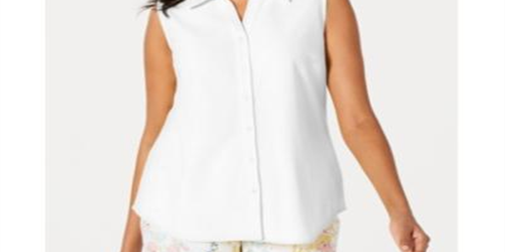 Charter Club Women's Cotton Pique Sleeveless Shirt White Size 6
