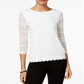 Charter Club Women's Lace 3/4 Sleeve Top White Size Petite Small