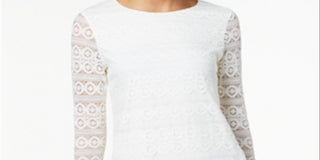 Charter Club Women's Lace 3/4 Sleeve Top White Size Petite Small