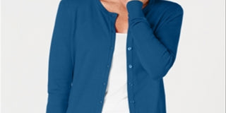 Charter Club Women's Long Sleeve Button Front Cardigan Blue Size Small