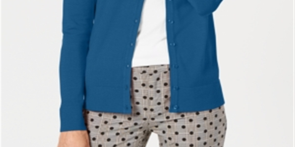 Charter Club Women's Long Sleeve Button Front Cardigan Blue Size Small