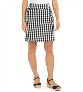 Charter Club Women's Gingham Pull on Skirt  Black Size X-Large