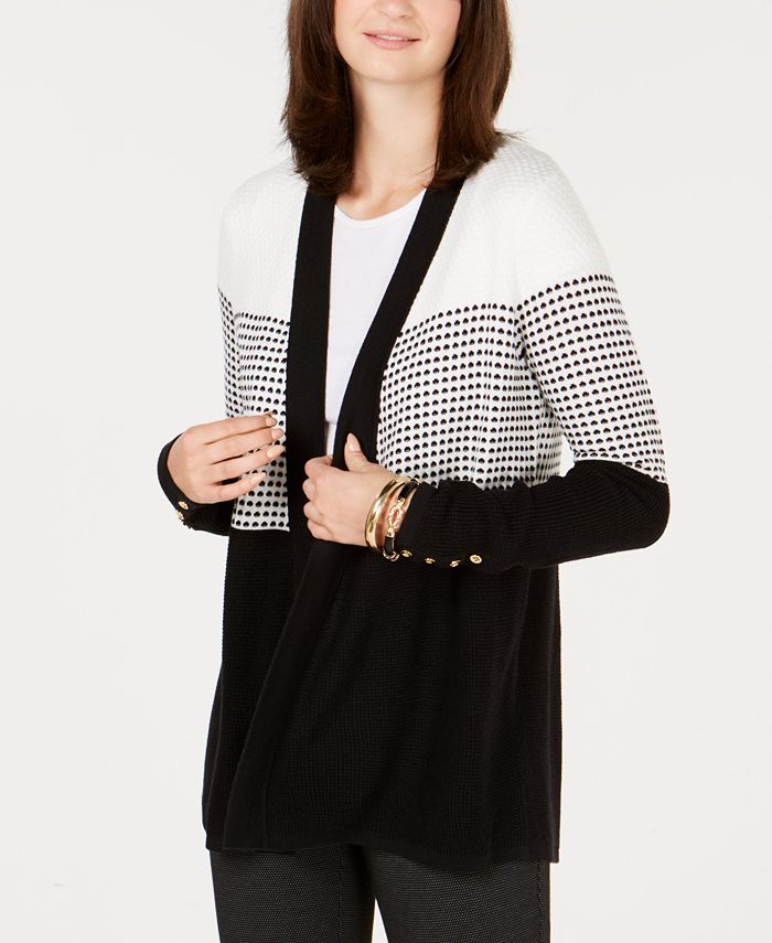 Charter Club Women's Button Cuff Open Front Cardigan Black Size Petite Small