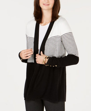 Charter Club Women's Button Cuff Open Front Cardigan Black Size Petite Small