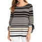 Charter Club Women's Striped Tie Sleeve Top Black Size Small