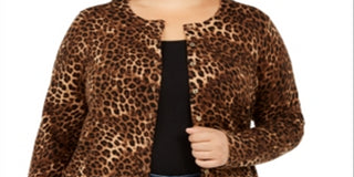 Charter Club Women's Plus Animal Print Cardigan Sweater Taupe Leopard Size 0X