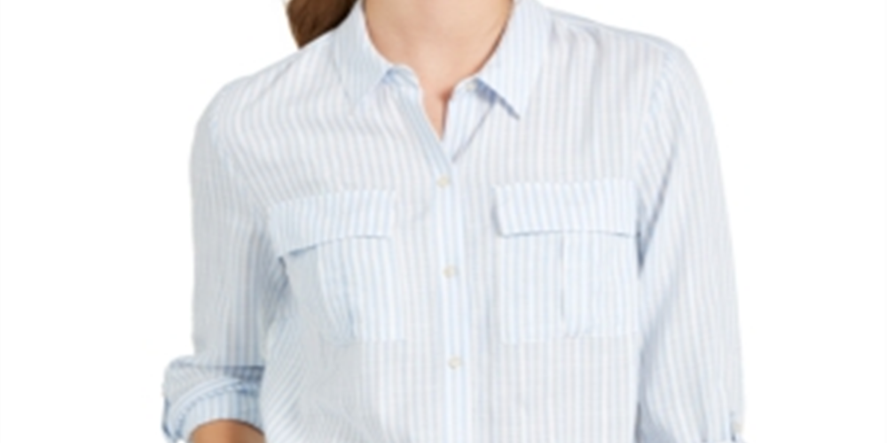 Charter Club Women's Striped Blouse Blue Size Petite Medium