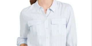 Charter Club Women's Striped Blouse Blue Size Petite Medium
